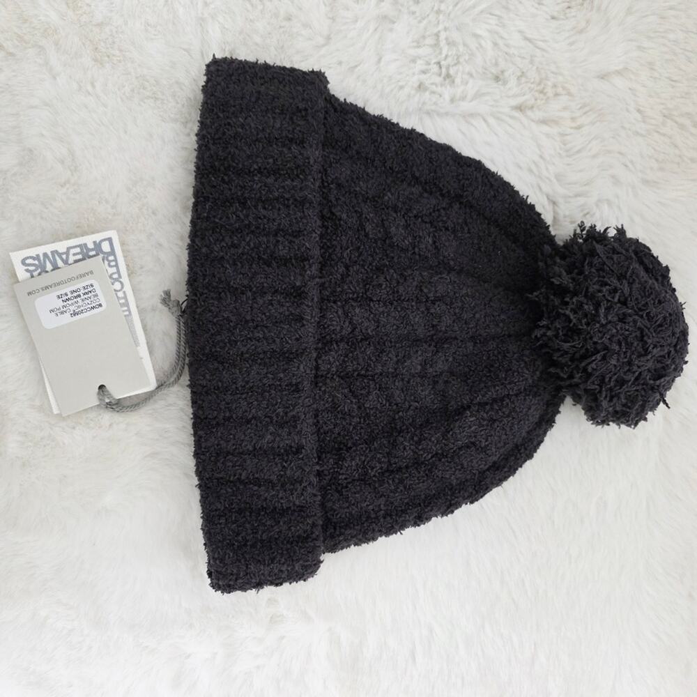 Barefoot Dreams CozyChic Cable Knit Beanie Hat Pom Pom Slouchy Brown NWT OS - Picture 9 of 12